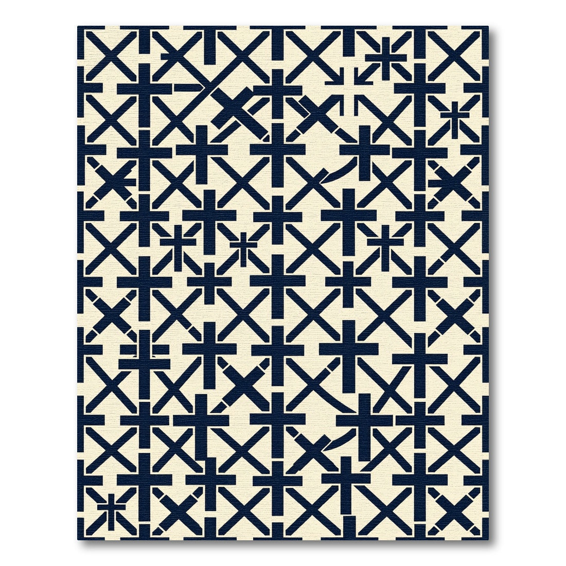 Navy Geometric Cross Grid Rug