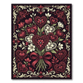 Intricate Red Heart Floral Bouquet Border Rug