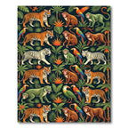 Vibrant Tropical Jungle Tiger Monkey Parrot Rug