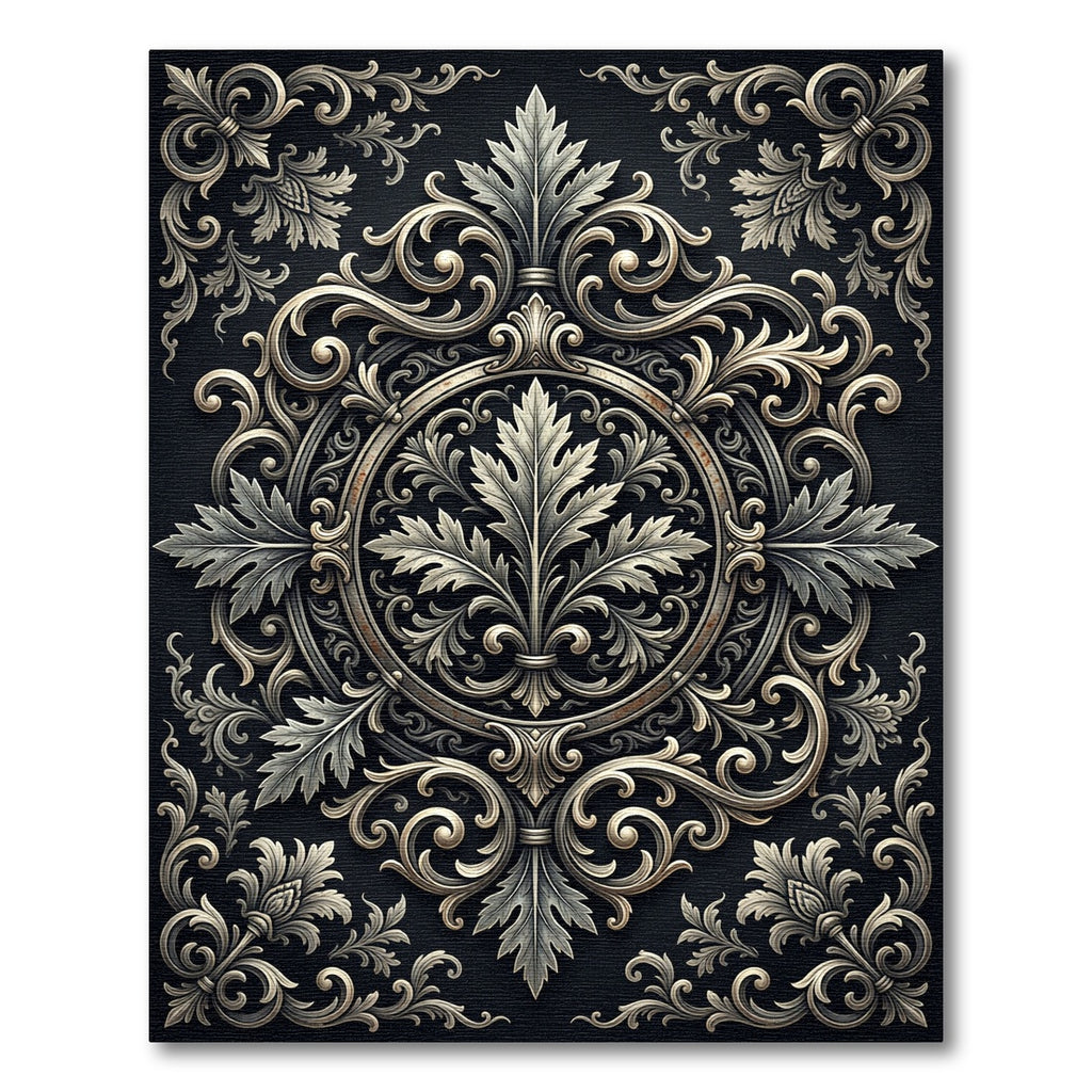 Elegant Silver Acanthus Scroll Medallion Rug