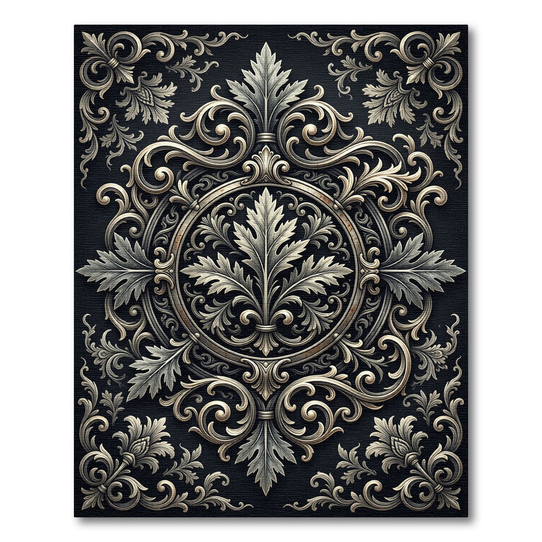 Elegant Silver Acanthus Scroll Medallion Rug
