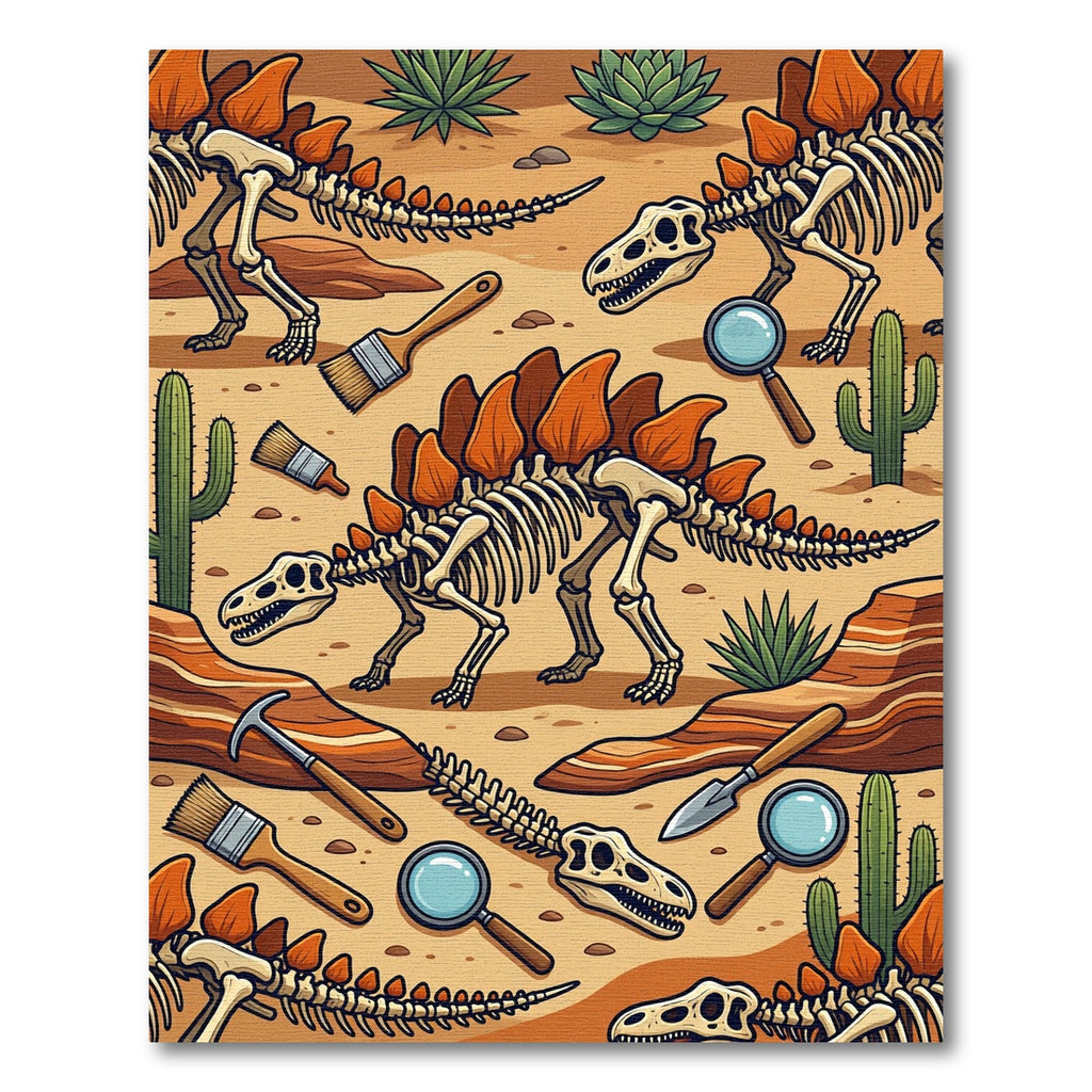 Paleontological Stegosaurus Fossil Desert Scene Rug