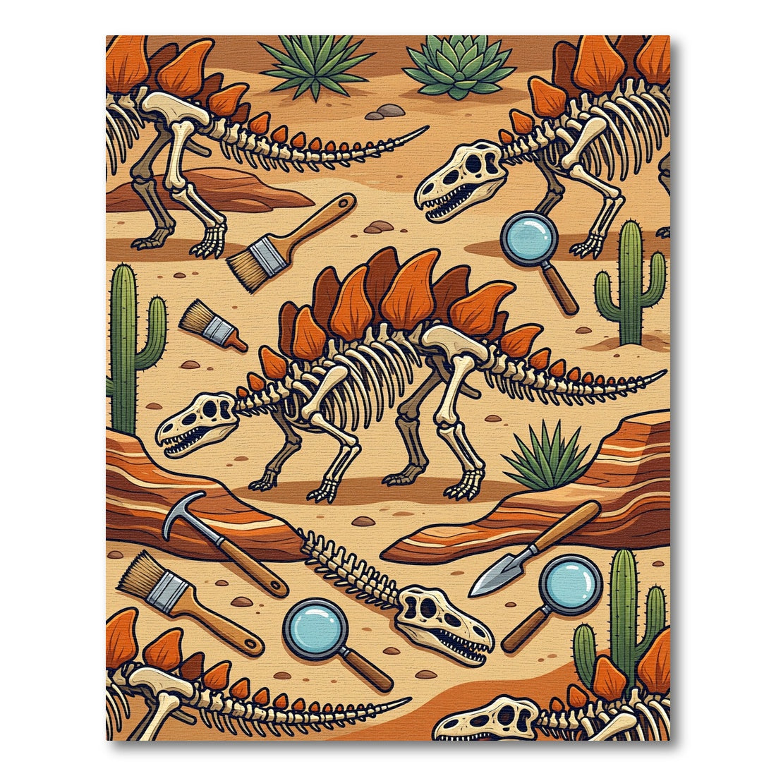 Paleontological Stegosaurus Fossil Desert Scene Rug
