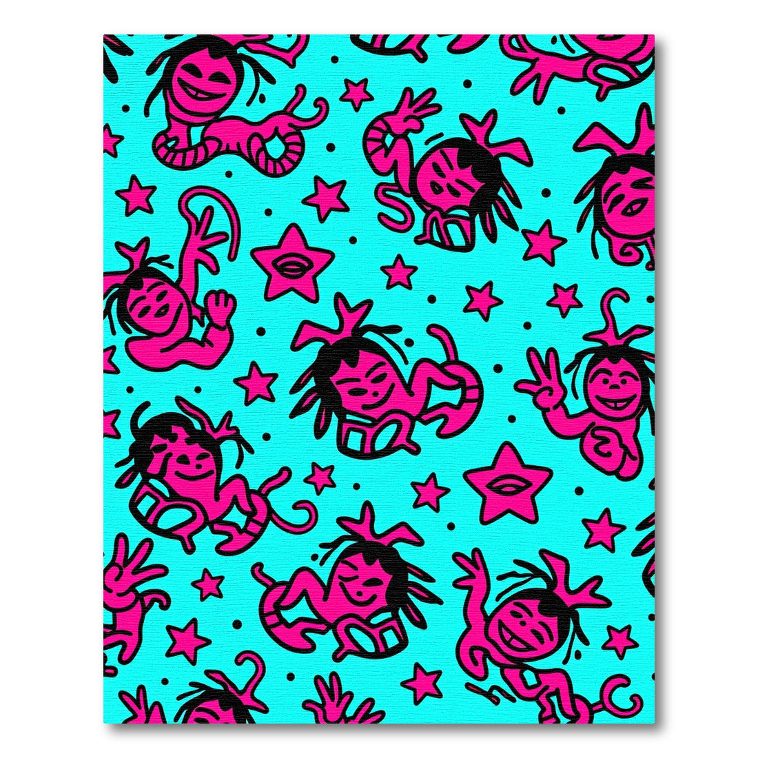 Vibrant Pink Figures Amidst Stars Rug