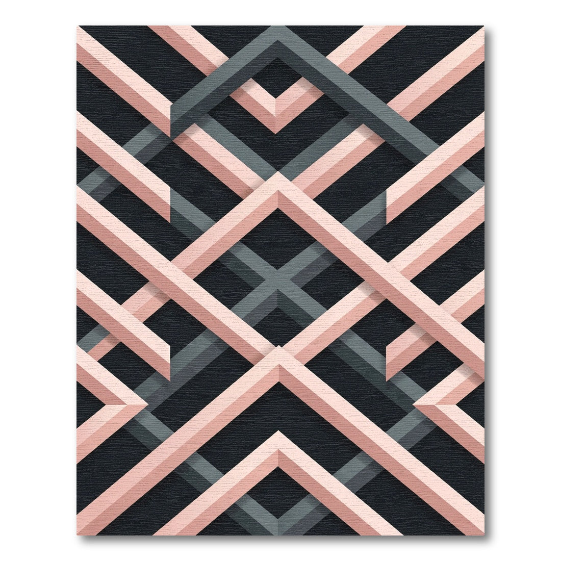 Blush and Charcoal Geometric Interlocking Lattice Rug