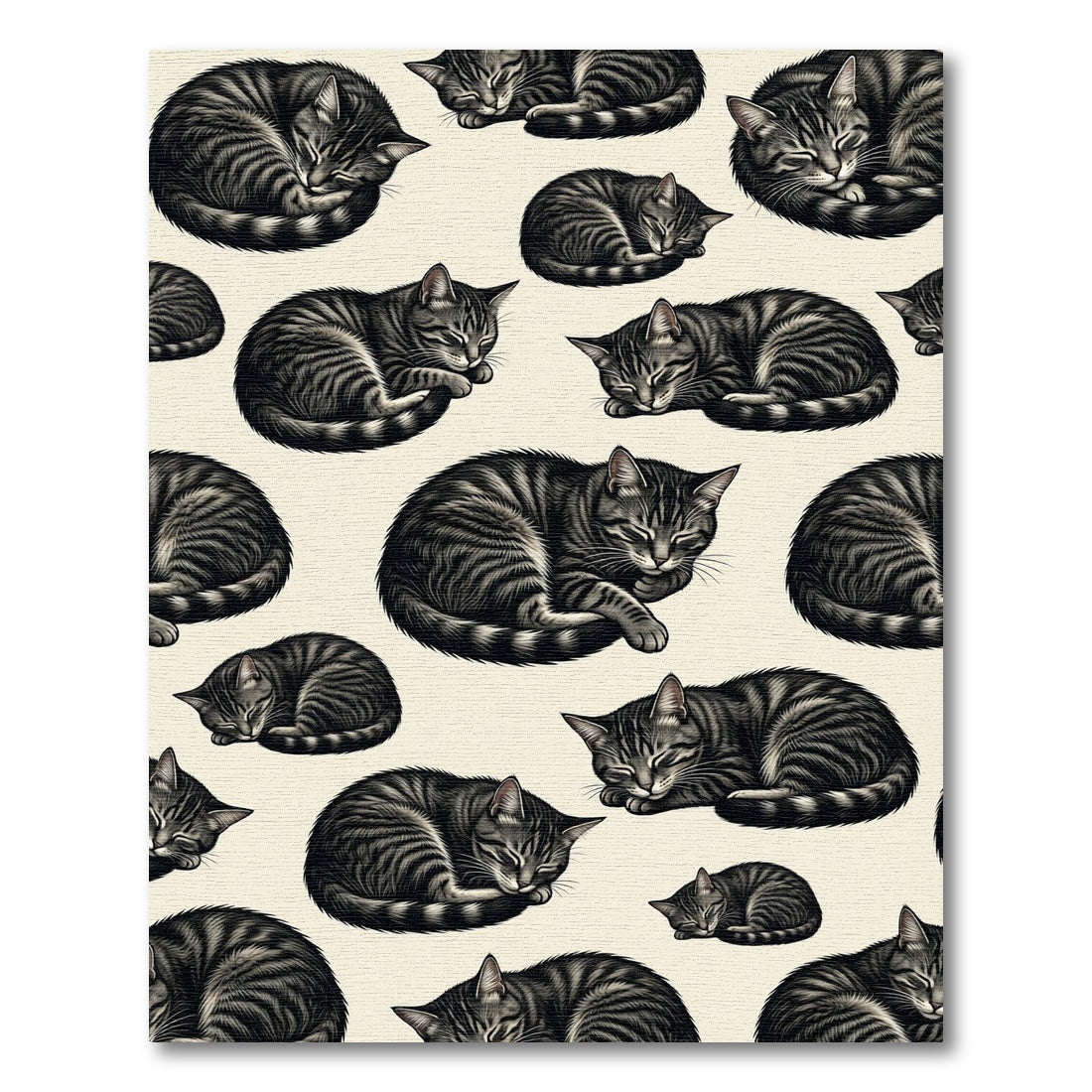 Charcoal Sleeping Tabby Cat Illustration Rug