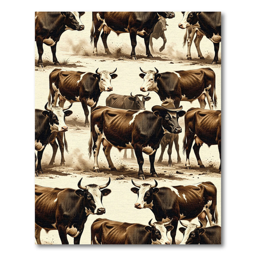 Rustic Brown Highland Cow Farmstead Scene Rug