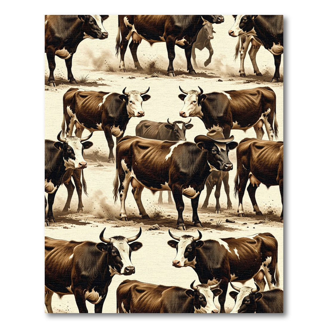 Rustic Brown Highland Cow Farmstead Scene Rug