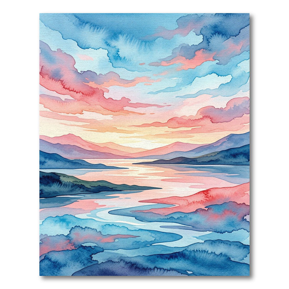 Watercolor Sunset Mountain Landscape Art Rug
