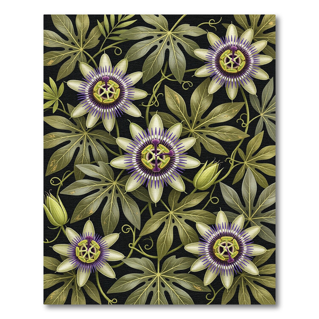 Botanical Passion Flower Cream Olive Rug