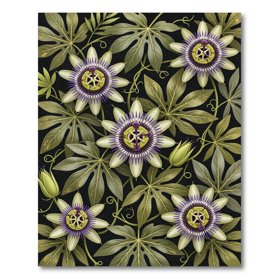 Botanical Passion Flower Cream Olive Rug