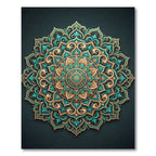 Teal and Golden Ornate Mandala Medallion Rug