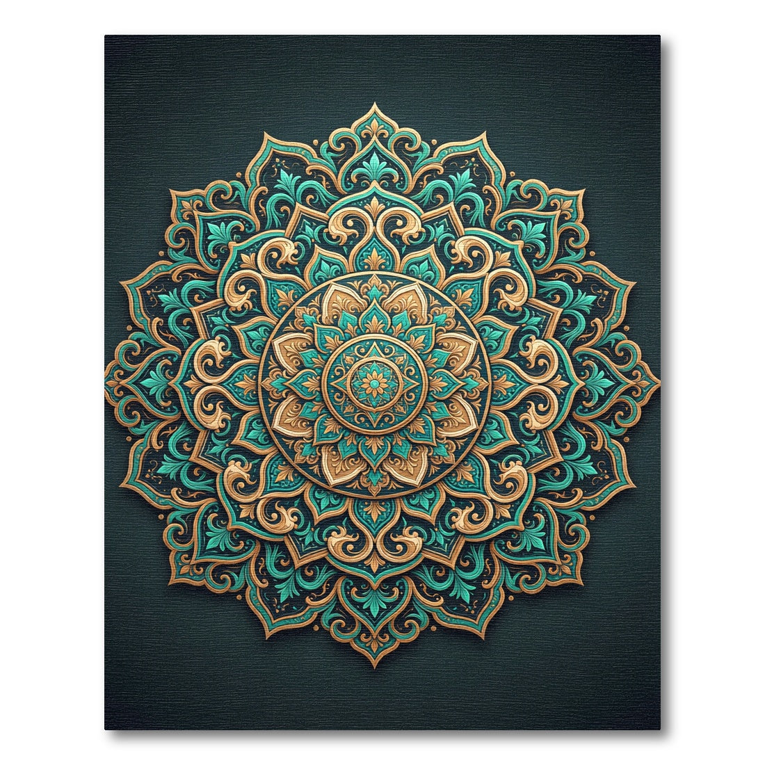 Teal and Golden Ornate Mandala Medallion Rug