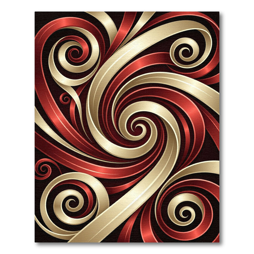 Crimson Gold Swirl Ribbon Abstract Rug