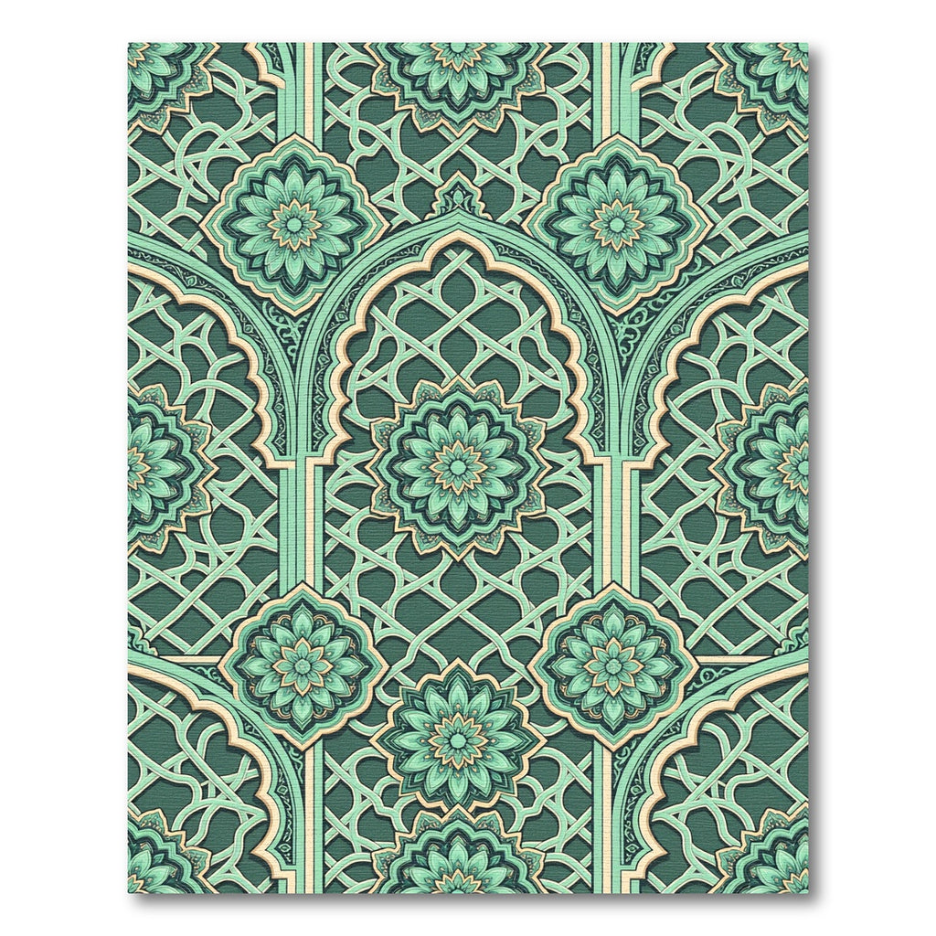 Teal And Beige Lattice Flower Rug