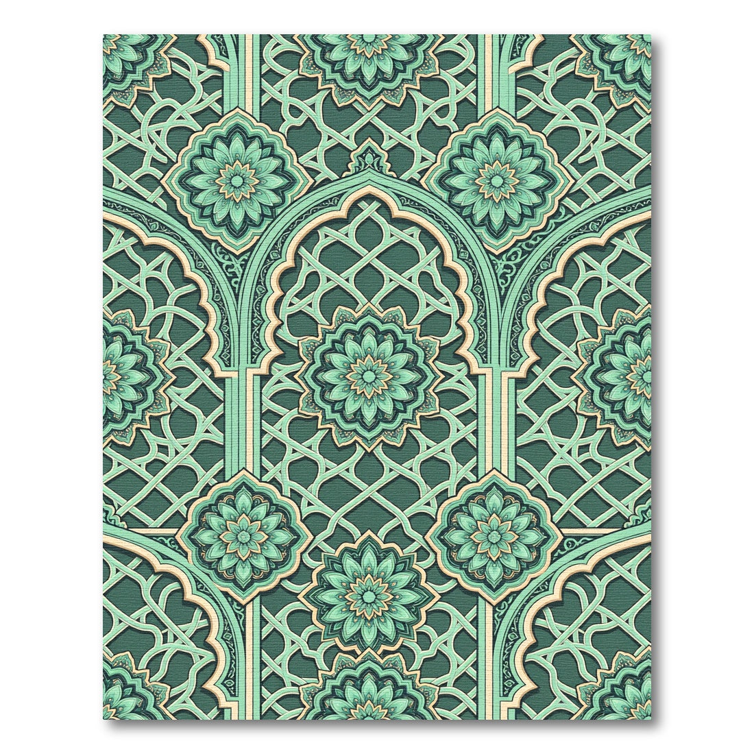 Teal And Beige Lattice Flower Rug