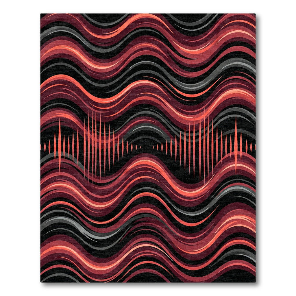 Crimson Orange Abstract Sound Wave Ripple Rug
