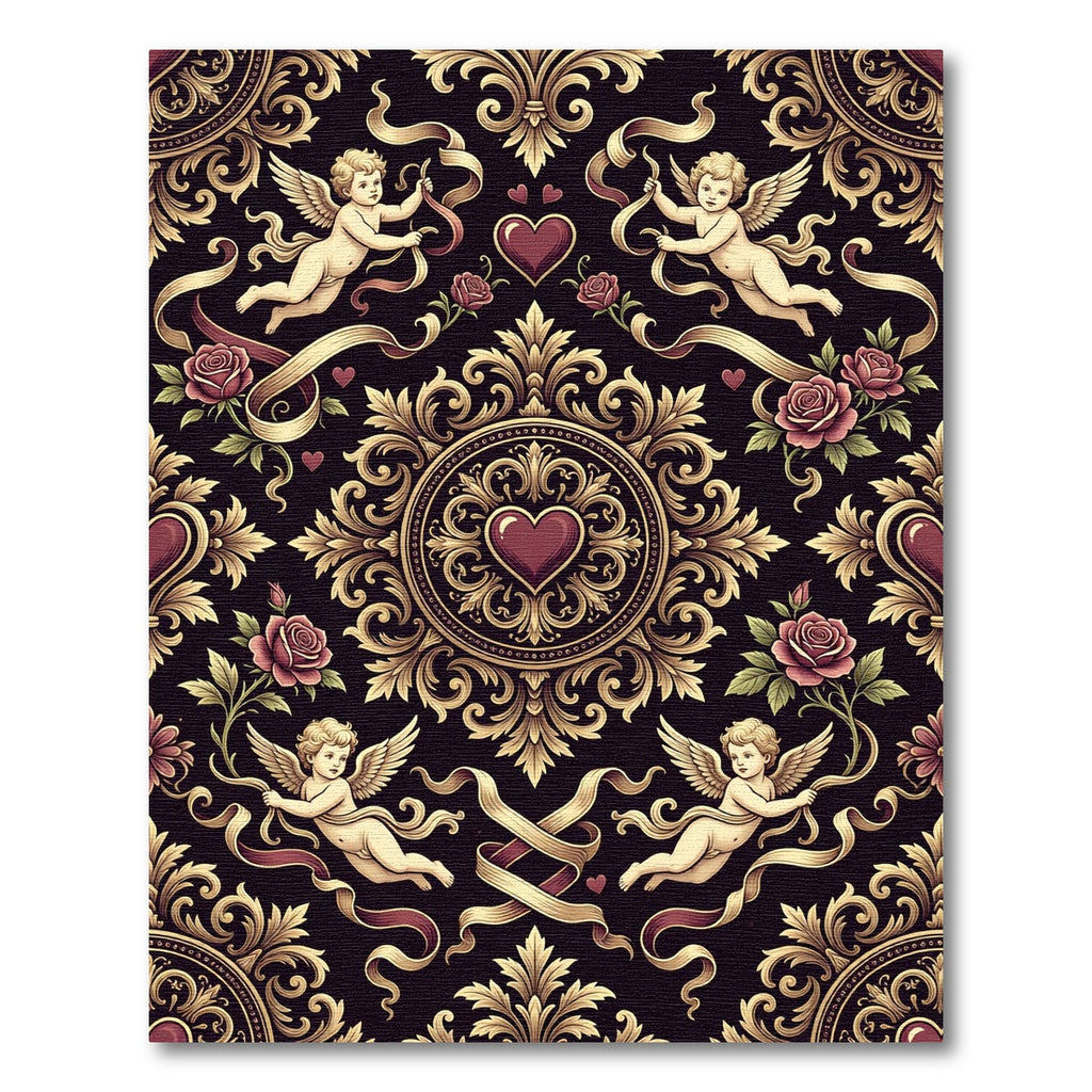 Baroque Cupid Heart Floral Damask Rug