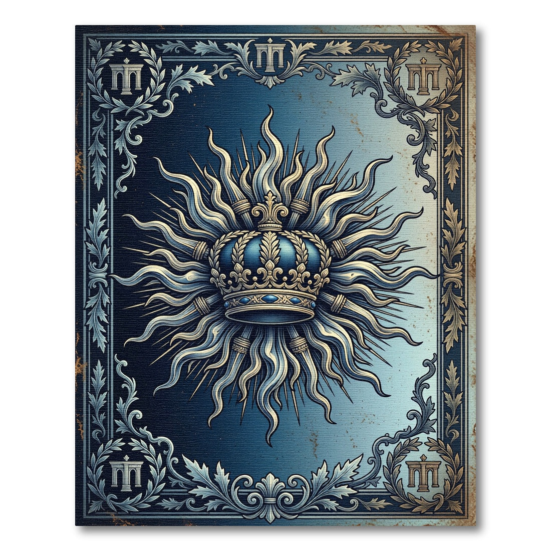 Royal Blue Sunburst Crown Emblem Rug