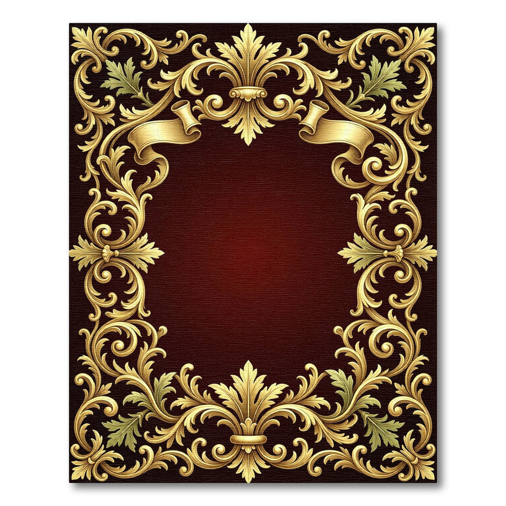 Ornate Gold Scroll Ribbon Damask Rug