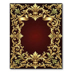 Ornate Gold Scroll Ribbon Damask Rug