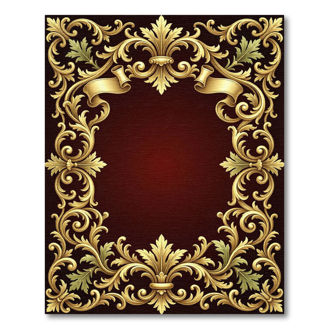 Ornate Gold Scroll Ribbon Damask Rug
