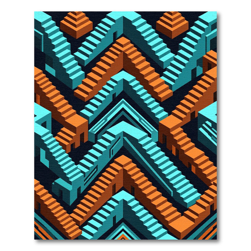 Geometric Isometric Teal and Orange Steps Rug
