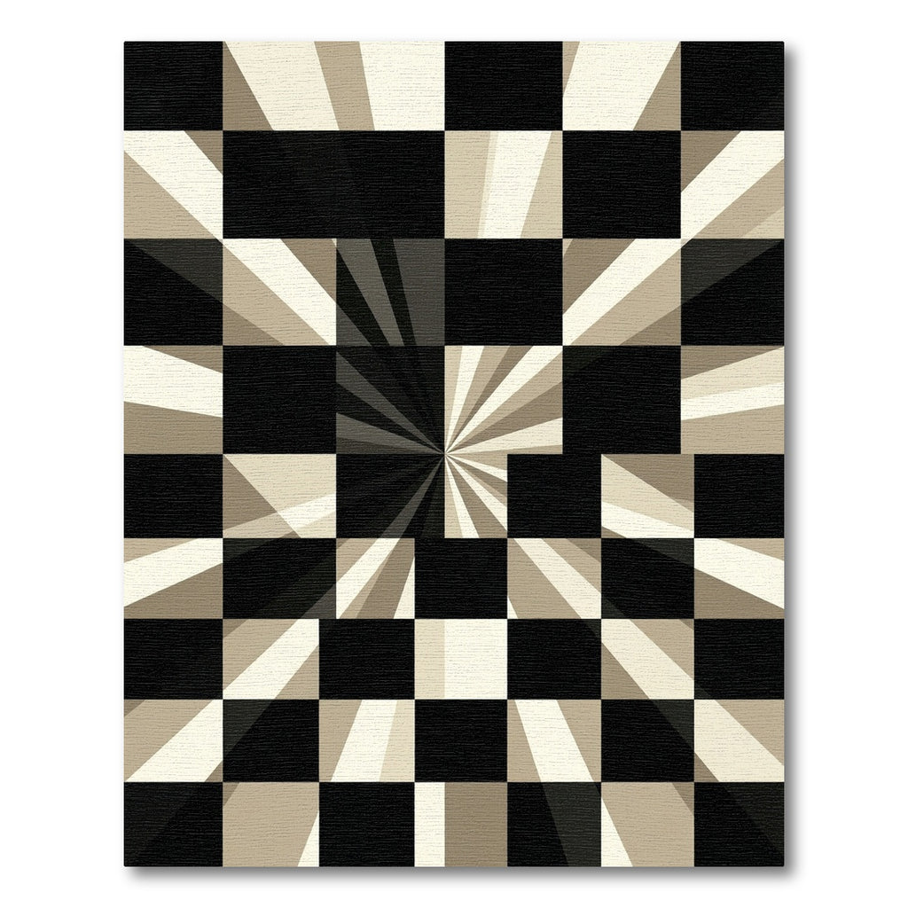 Modern Monochrome Geometric Radiant Checkerboard Rug