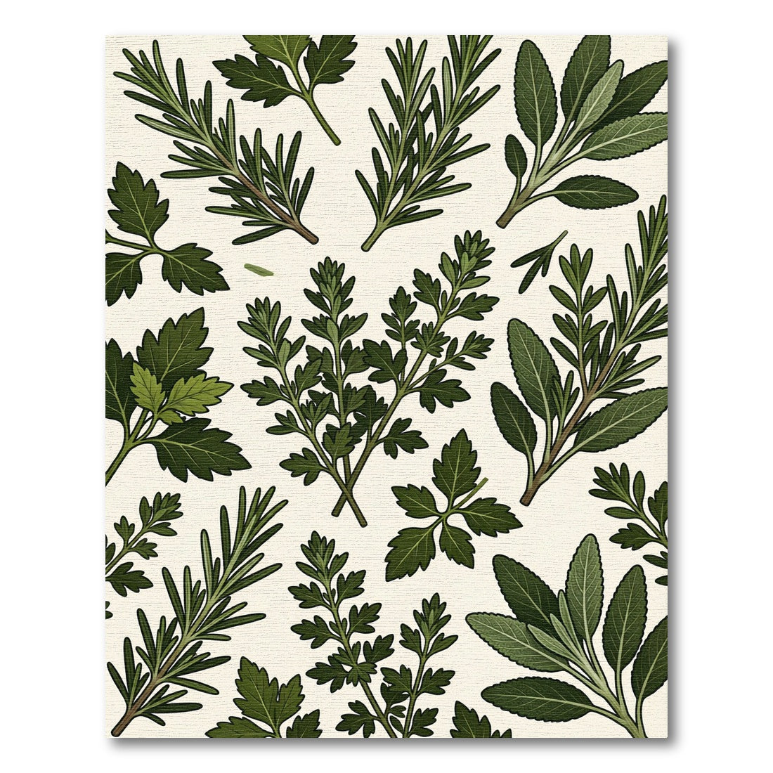 Lush Green Culinary Herb Botanical Illustration Rug