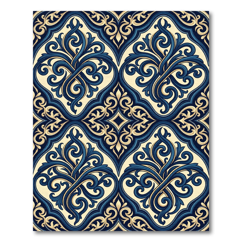 Elegant Navy and Cream Scrollwork Rug
