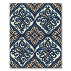 Elegant Navy and Cream Scrollwork Rug