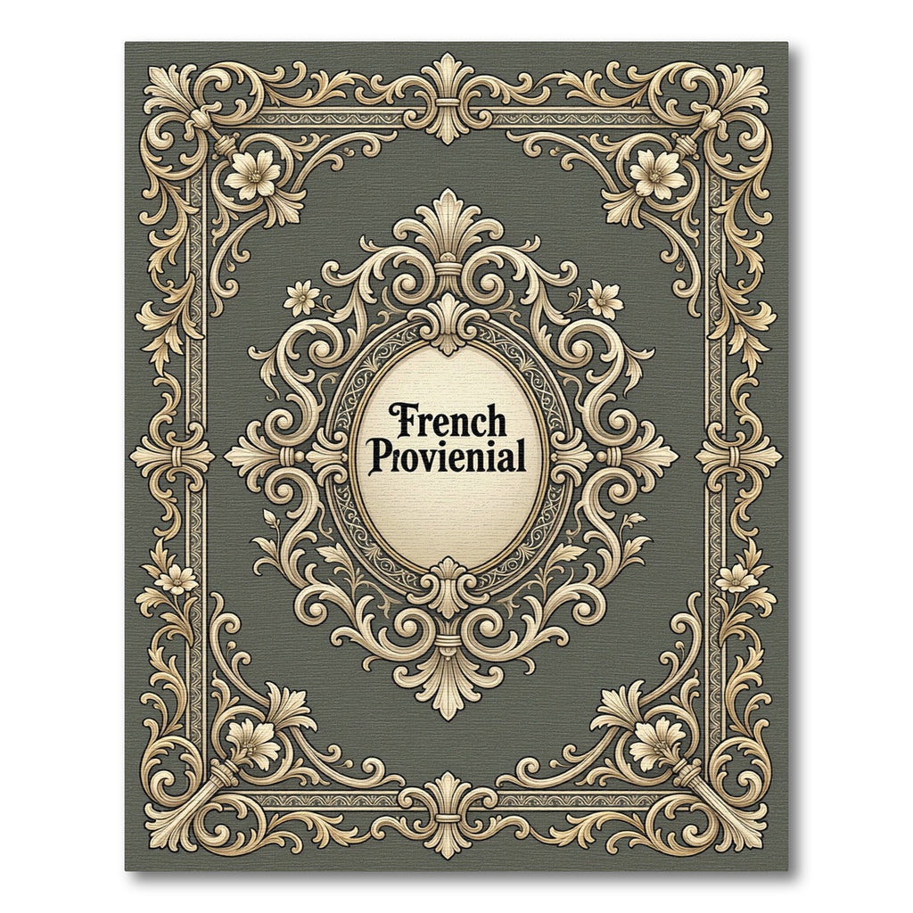 Ornate Golden Floral Scrollwork Frame Rug