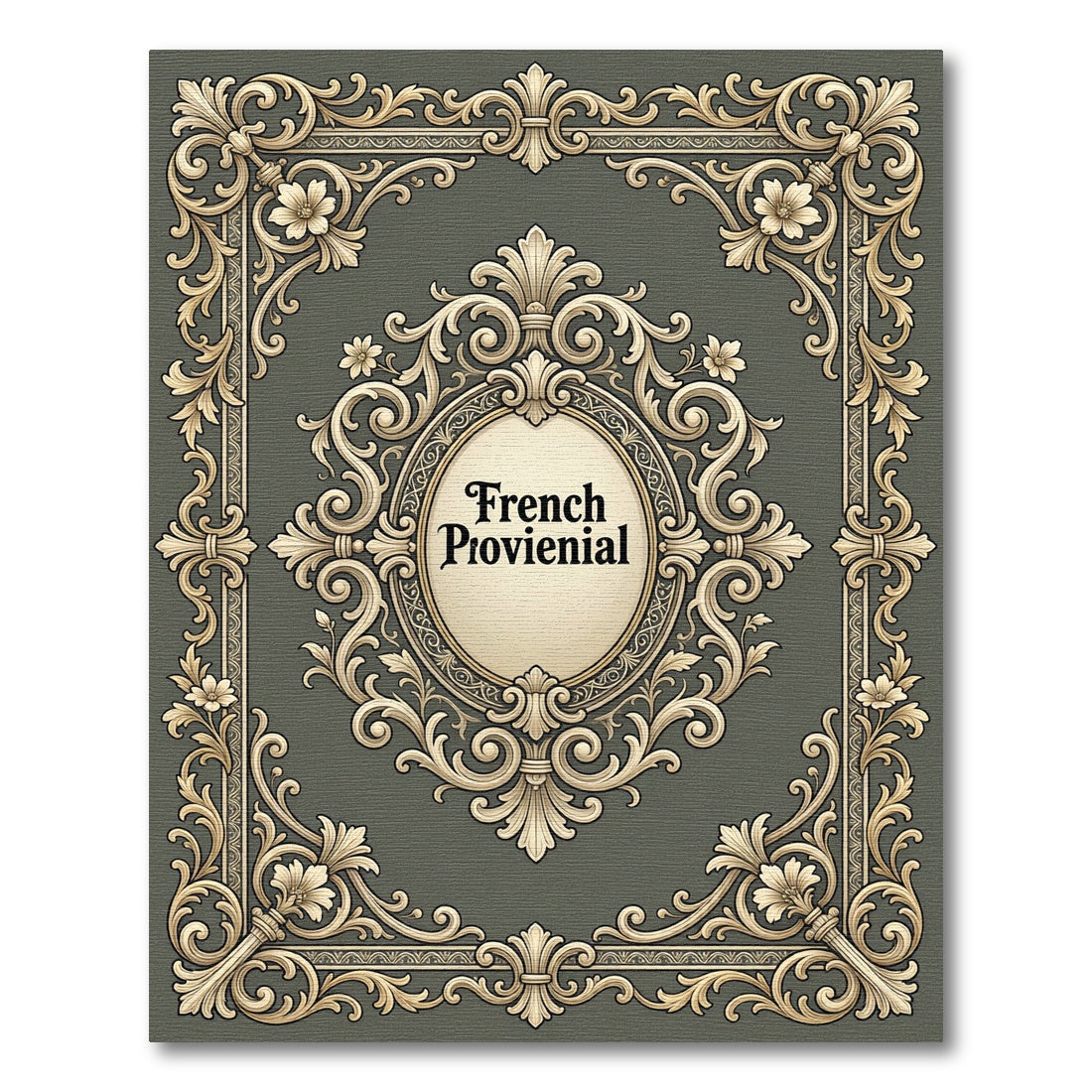 Ornate Golden Floral Scrollwork Frame Rug