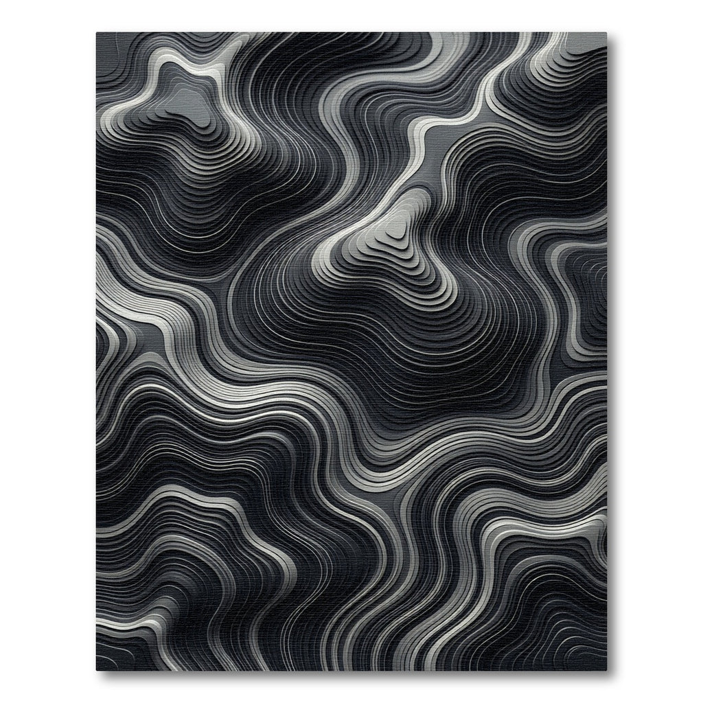 Monochrome Abstract Wavy Contour Rug