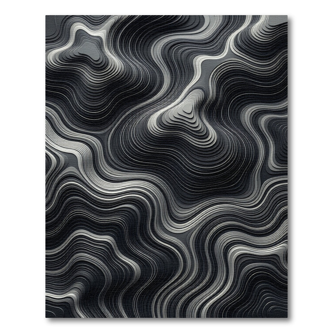 Monochrome Abstract Wavy Contour Rug