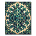 Earthy Teal Floral Damask Medallion Rug