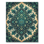 Earthy Teal Floral Damask Medallion Rug