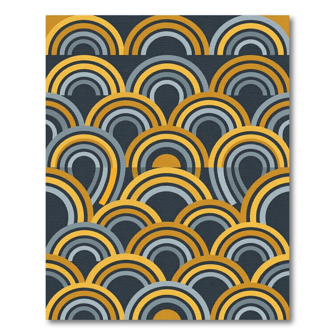 Golden Grey Abstract Arc Composition Rug