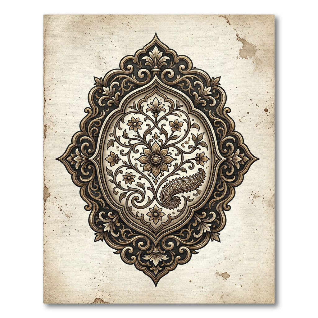 Ornate Bronze Paisley Floral Medallion Rug