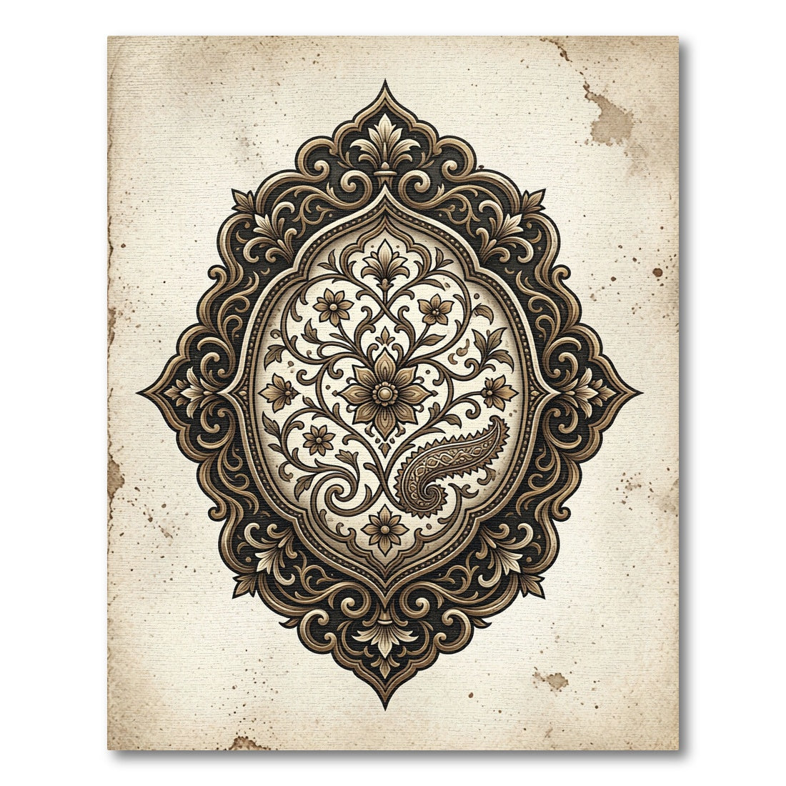 Ornate Bronze Paisley Floral Medallion Rug