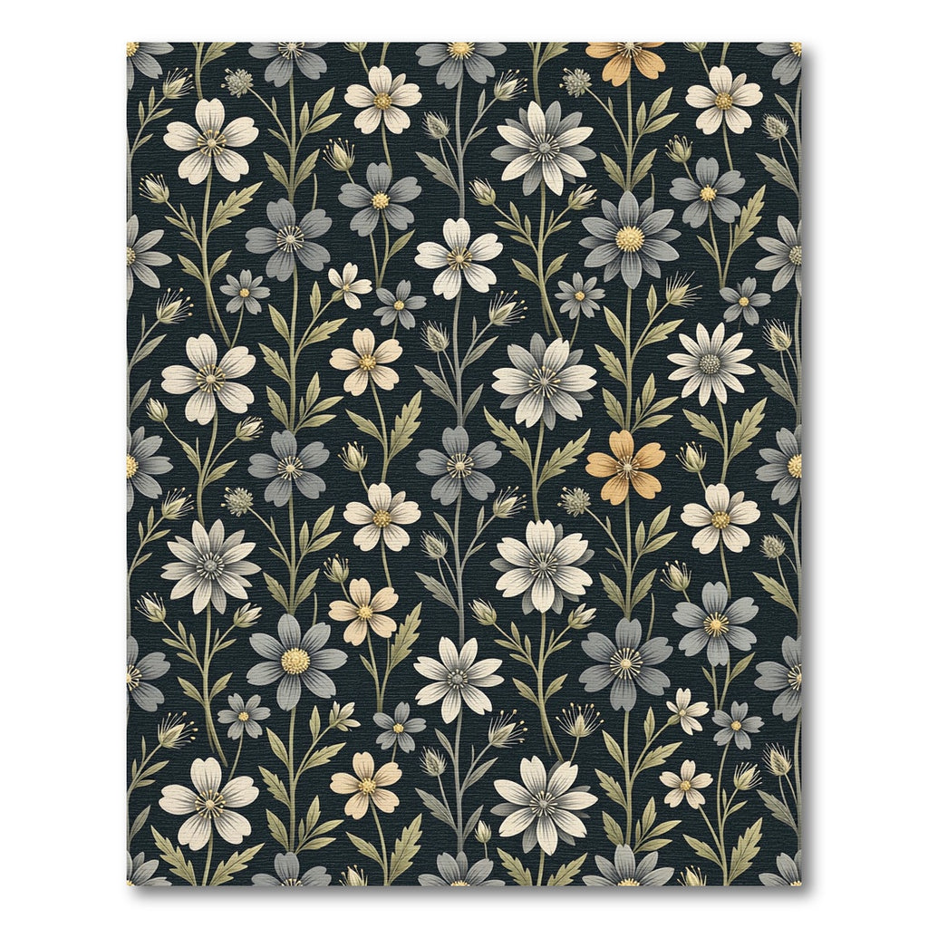 Dark Floral Botanical Garden Motif Rug
