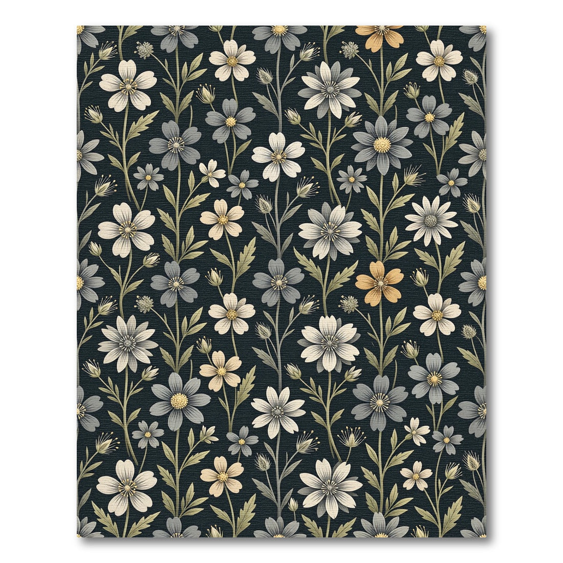Dark Floral Botanical Garden Motif Rug