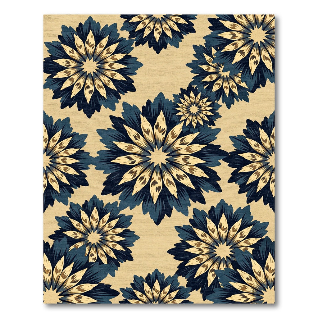 Navy Blue Blooming Petal Floral Rug