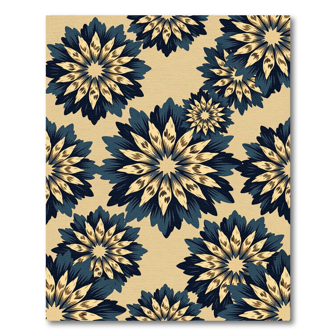 Navy Blue Blooming Petal Floral Rug