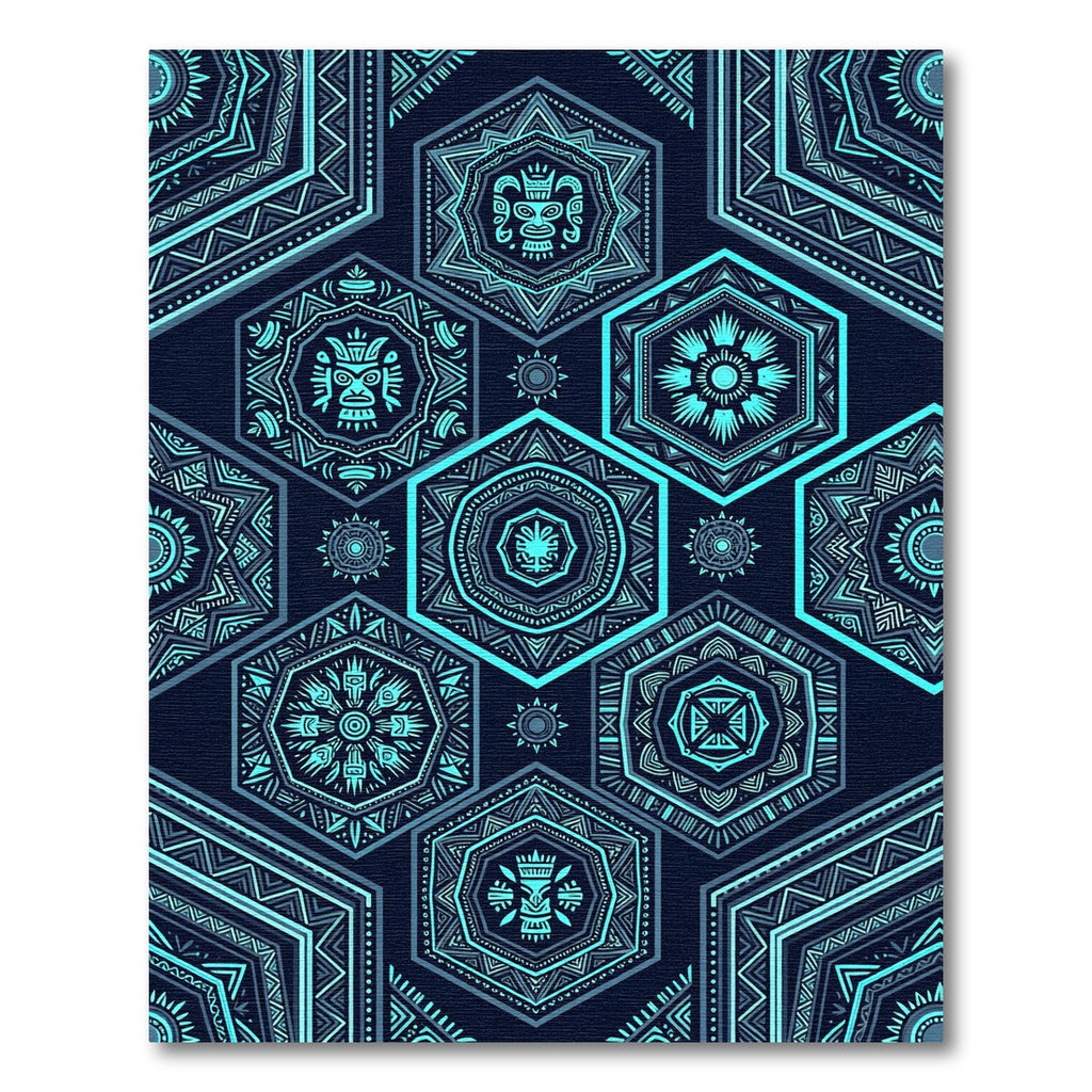 Neon Cyan Hexagon Tribal Totem Rug