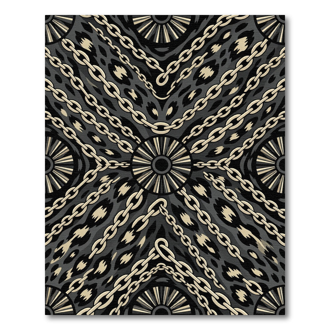 Black Gold Chain Leopard Print Rug
