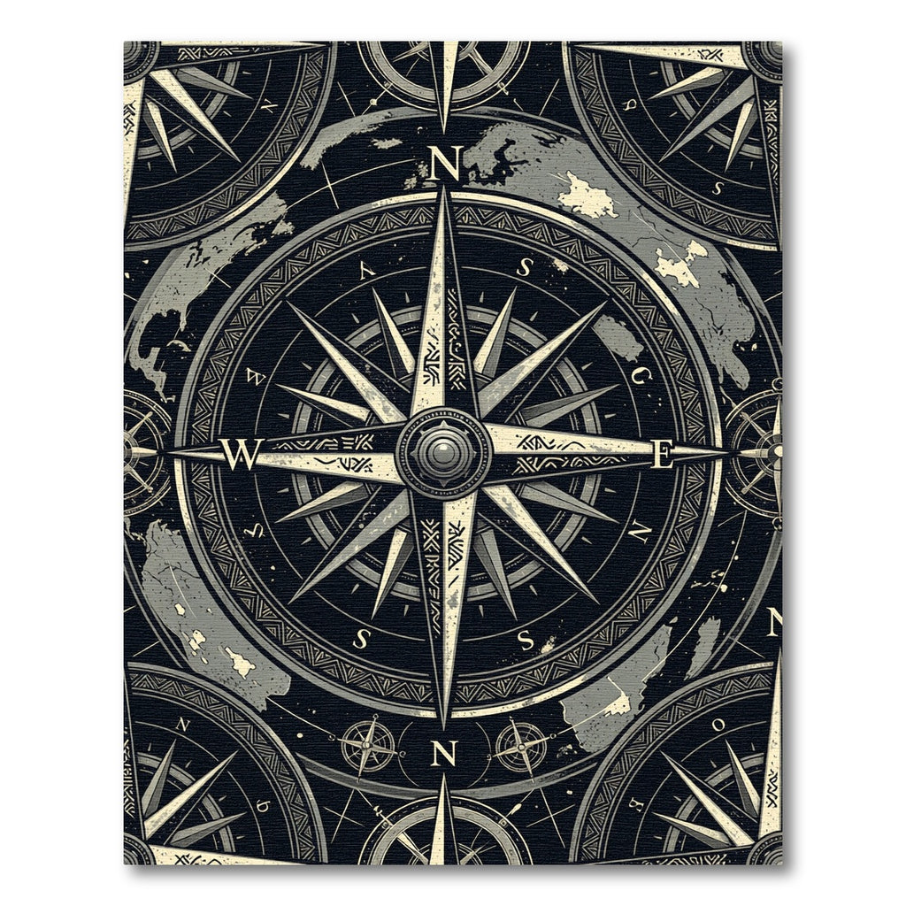 Vintage Compass Nautical Monochromatic Map Rug