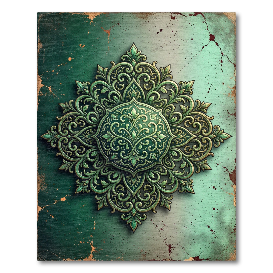 Elegant Emerald Filigree Scroll Medallion Art Rug