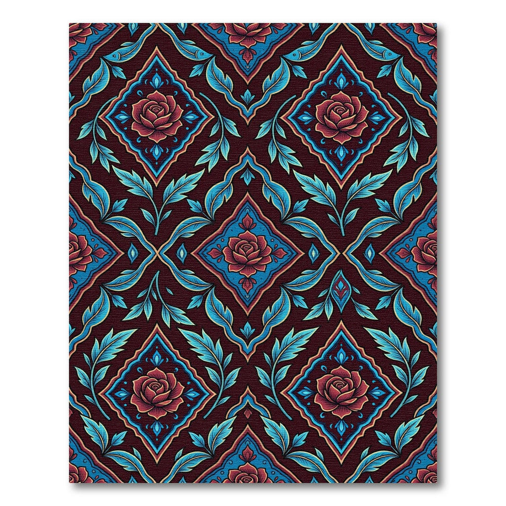 Burgundy Red Rose Medallion Foliage Rug