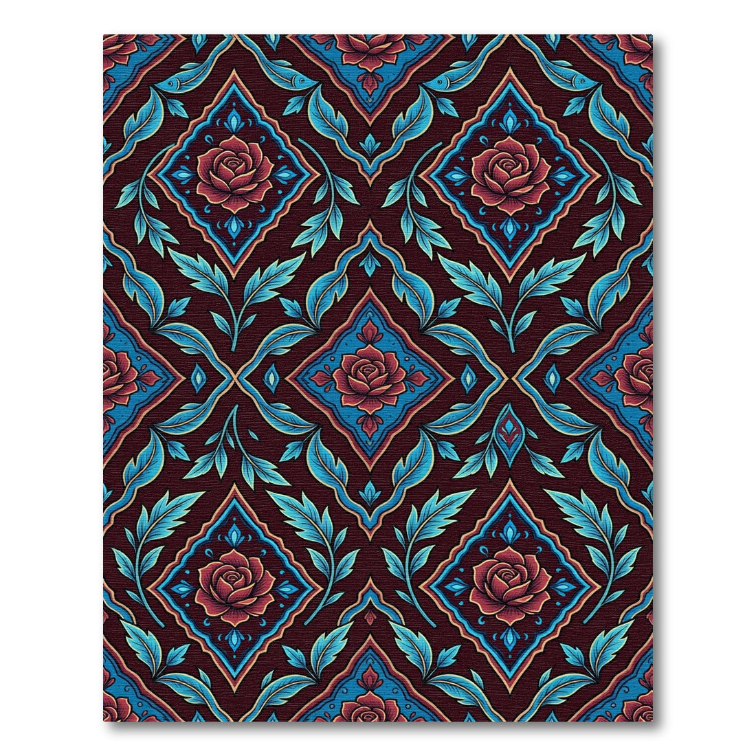 Burgundy Red Rose Medallion Foliage Rug